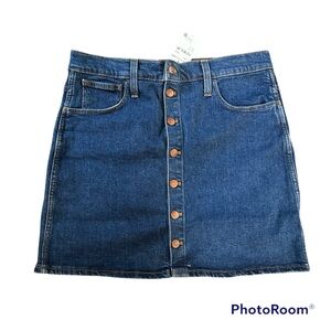 NWT Madewell dark wash button front a line denim skater skirt with back pockets
